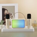 Altoparlante Bluetooth portatile con effetto di illuminazione RGB Mini audio karaoke per la casa, Stile: doppio microfono + altoparlante (Beige)