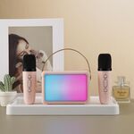 Altoparlante Bluetooth portatile con effetto di illuminazione RGB Mini audio karaoke per la casa, Stile: doppio microfono + altoparlante (rosa)