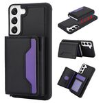 Per Samsung Galaxy S22+ Custodia per telefono in pelle con borsa per carte staccabile antifurto RFID (nera)