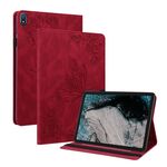 Custodia per tablet in pelle goffrata con fiori di farfalla per Nokia T20 (rossa)