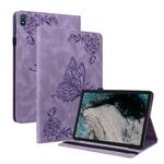 Custodia per tablet in pelle goffrata con fiori di farfalla per Nokia T20 (viola)