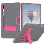 Per Samsung Galaxy Tab S9+ Custodia per tablet in silicone a colori a contrasto con supporto (grigio + rosa rossa)