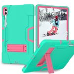Per Samsung Galaxy Tab S9+ Custodia per tablet in silicone a colori a contrasto con supporto (verde menta + rosa rossa)