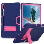Per Samsung Galaxy Tab S9+ Custodia per tablet in silicone a colori a contrasto con supporto (blu navy + rosa rossa)