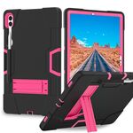 Per Samsung Galaxy Tab S9+ Custodia per tablet in silicone a colori a contrasto con supporto (nero + rosa rossa)