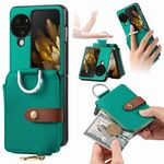 Custodia per telefono in pelle con anello a portafoglio con cerniera verticale per OPPO Find N3 (verde)