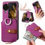 Custodia per telefono in pelle con anello a portafoglio con cerniera verticale per OPPO Find N3 (viola)