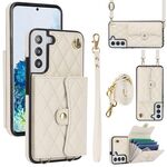 Custodia per telefono in pelle a portafoglio orizzontale rombica a tracolla per Samsung Galaxy S22+ 5G (bianca)