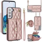 Custodia per telefono in pelle a portafoglio orizzontale rombica a tracolla per Samsung Galaxy S22+ 5G (oro rosa)