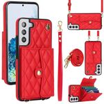 Custodia per telefono in pelle a portafoglio orizzontale rombica a tracolla per Samsung Galaxy S22+ 5G (rossa)