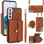 Custodia per telefono in pelle a portafoglio orizzontale rombica a tracolla per Samsung Galaxy S22+ 5G (marrone)