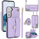 Custodia per telefono in pelle a portafoglio orizzontale rombica a tracolla per Samsung Galaxy S22+ 5G (viola)