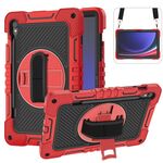 Per Samsung Galaxy Tab S9 Custodia per tablet in silicone con rotazione a 360 gradi per PC (rosso + nero)
