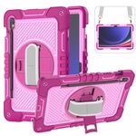 Custodia per tablet in silicone a contrasto per PC con rotazione a 360 gradi per Samsung Galaxy Tab S9 (rosa rossa + rosa)