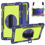 Custodia per tablet in silicone a contrasto per PC con rotazione a 360 gradi per Samsung Galaxy Tab S9+ (blu navy + giallo verde)