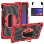 Custodia per tablet in silicone a contrasto per PC con rotazione a 360 gradi per Samsung Galaxy Tab S9+ (rosso + nero)