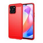 Custodia per telefono in TPU in fibra di carbonio con texture spazzolata per Honor X6a (rossa)