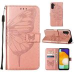 Per Samsung Galaxy A34 5G custodia in pelle con farfalla goffrata (oro rosa)