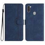 Per Samsung Galaxy A11 Versione UE Custodia per cellulare in pelle con motivo a cuore (blu reale)