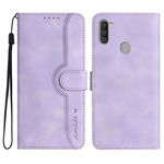 Per Samsung Galaxy A11 Versione EU Custodia per cellulare in pelle con motivo a cuore (viola)