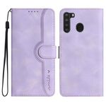 Per Samsung Galaxy A21 Versione EU Custodia per cellulare in pelle con motivo a cuore (viola)