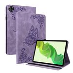 Custodia per tablet in pelle goffrata con fiori di farfalla per Realme Pad 2 (viola)