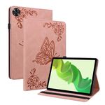 Custodia per tablet in pelle goffrata con fiori di farfalla per Realme Pad 2 (oro rosa)