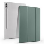 Per Samsung Galaxy Tab S9+ Custodia per tablet in pelle Smart TPU trasparente 3 pieghe con slot per penna(Verde)