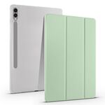 Per Samsung Galaxy Tab S9+ Custodia per tablet in pelle TPU trasparente a 3 pieghe con slot per penna (verde Matcha)