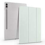 Per Samsung Galaxy Tab S9+ Custodia per tablet in pelle TPU trasparente 3 pieghevoli con slot per penna (verde chiaro)