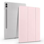 Per Samsung Galaxy Tab S9+ Custodia tablet in pelle TPU trasparente pieghevole a 3 pieghe con slot per penna (rosa)