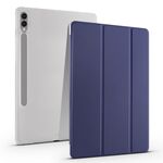 Per Samsung Galaxy Tab S9+ Custodia tablet in pelle Smart TPU trasparente 3 pieghe con slot per penna (blu scuro)