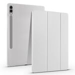 Per Samsung Galaxy Tab S9+ Custodia tablet in pelle Smart TPU trasparente 3 pieghe con slot per penna (grigio)