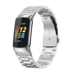 Per Fitbit Charge 6 cinturino per orologio in metallo in acciaio inossidabile con tre perline (argento)