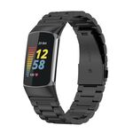 Per Fitbit Charge 6 cinturino per orologio in metallo in acciaio inossidabile con tre perline (nero)
