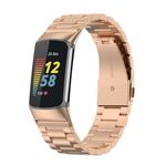 Per Fitbit Charge 6 cinturino per orologio in metallo in acciaio inossidabile con tre perline (oro rosa)