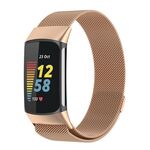 Per cinturino per orologio Fitbit Charge 6 Milan in metallo magnetico con maglia in acciaio (oro rosa)