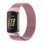 Per cinturino per orologio Fitbit Charge 6 Milan con maglia metallica in acciaio magnetico (rosa)