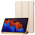 Per Samsung Galaxy Tab S9+ Custodia per tablet in pelle di silicone con supporto a 3 pieghe (Oro)