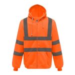 Felpa riflettente con cerniera e cappuccio Abbigliamento riflettente in pile per sport all'aria aperta, taglia: XL (arancione fluorescente)