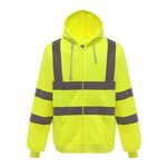 Felpa riflettente con cerniera e cappuccio Abbigliamento riflettente in pile per sport all'aria aperta, taglia: XL (giallo fluorescente)