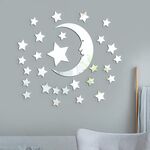 29 pezzi/set adesivi murali a specchio stereoscopico con stelle e luna in acrilico, decorazione autoadesiva per parete di fondo per camera da letto (argento)