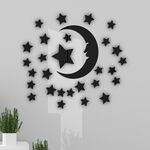 29 pezzi/set adesivi murali a specchio stereoscopico con stelle e luna in acrilico, decorazione autoadesiva per parete di fondo per camera da letto (nero)