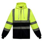 Felpa riflettente con cerniera e cappuccio Abbigliamento riflettente in pile per sport all'aria aperta, taglia: XL (giallo + blu navy)