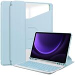 Per Samsung Galaxy Tab S9 FE Custodia in pelle trasparente con rotazione a 360° e tastiera (Azzurro cielo)