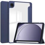 Per Samsung Galaxy Tab A9 Custodia per tablet in pelle acrilica 3 pieghevoli con slot per penna (blu scuro)