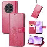 Custodia per telefono in pelle con fibbia in rilievo con chiusura a quattro foglie per Ulefone Note 15 (rossa)