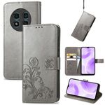 Custodia per telefono in pelle con fibbia in rilievo con chiusura a quattro foglie per Ulefone Note 15 (grigio)