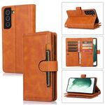 Custodia in pelle per telefono con slot per scheda Samsung Galaxy S22+ 5G (marrone)