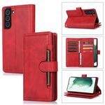 Custodia in pelle per telefono con slot per scheda Samsung Galaxy S22+ 5G (rossa)